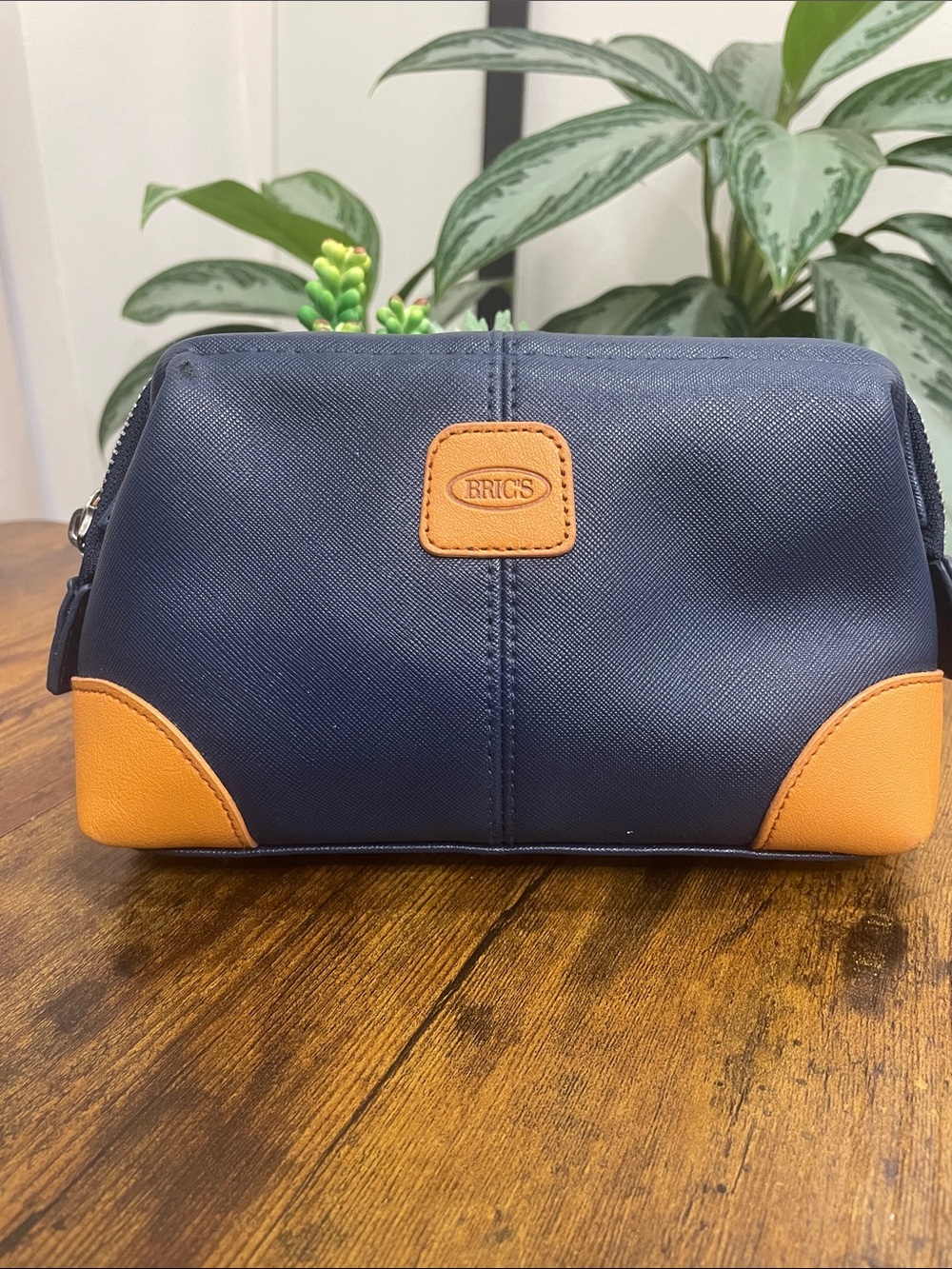 Bric's Navy and Tan Travel Dopp Kit